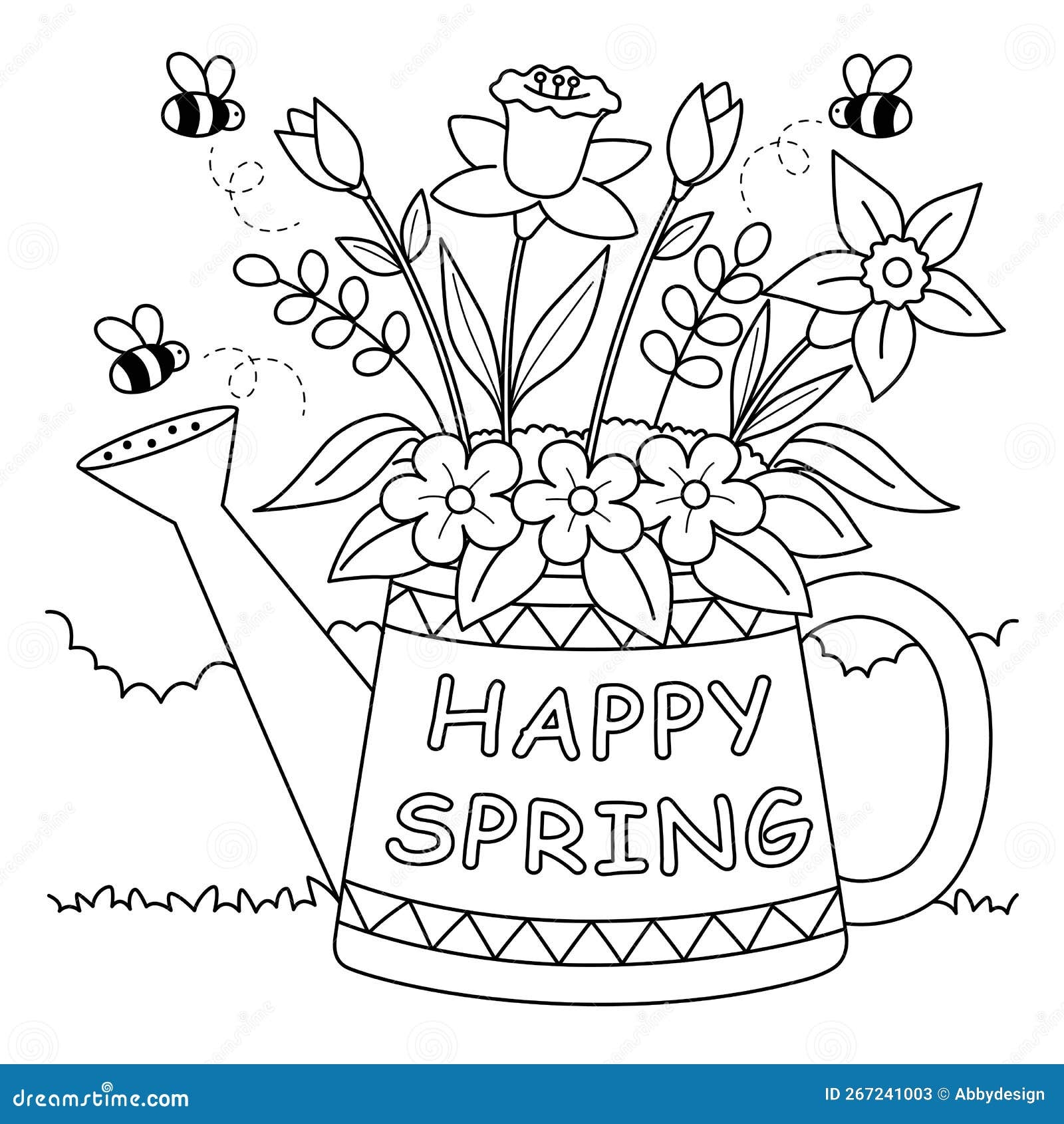 Happy Spring Flower Coloring Page For Kids Stock Vector Illustration Of Background Drawing 267241003 Happy Spring Flower Coloring Page For Kids Stock Vector Illustration Of Background Drawing 267241003