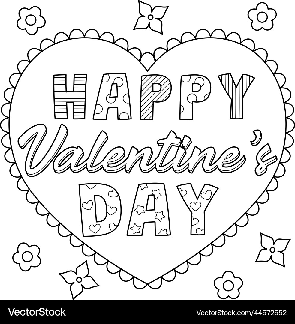 Happy Valentines Day Coloring Page For Kids Royalty Free Vector VectorStock