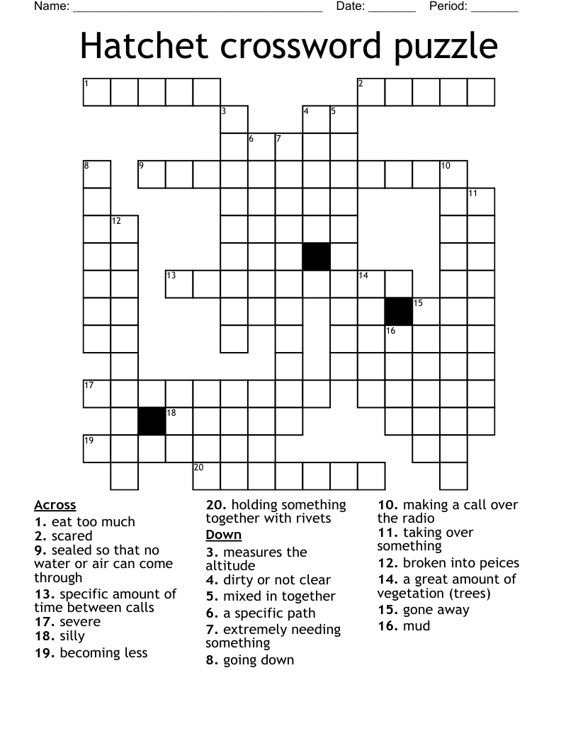 Hatchet Crossword Puzzle WordMint Hatchet Crossword Puzzle WordMint