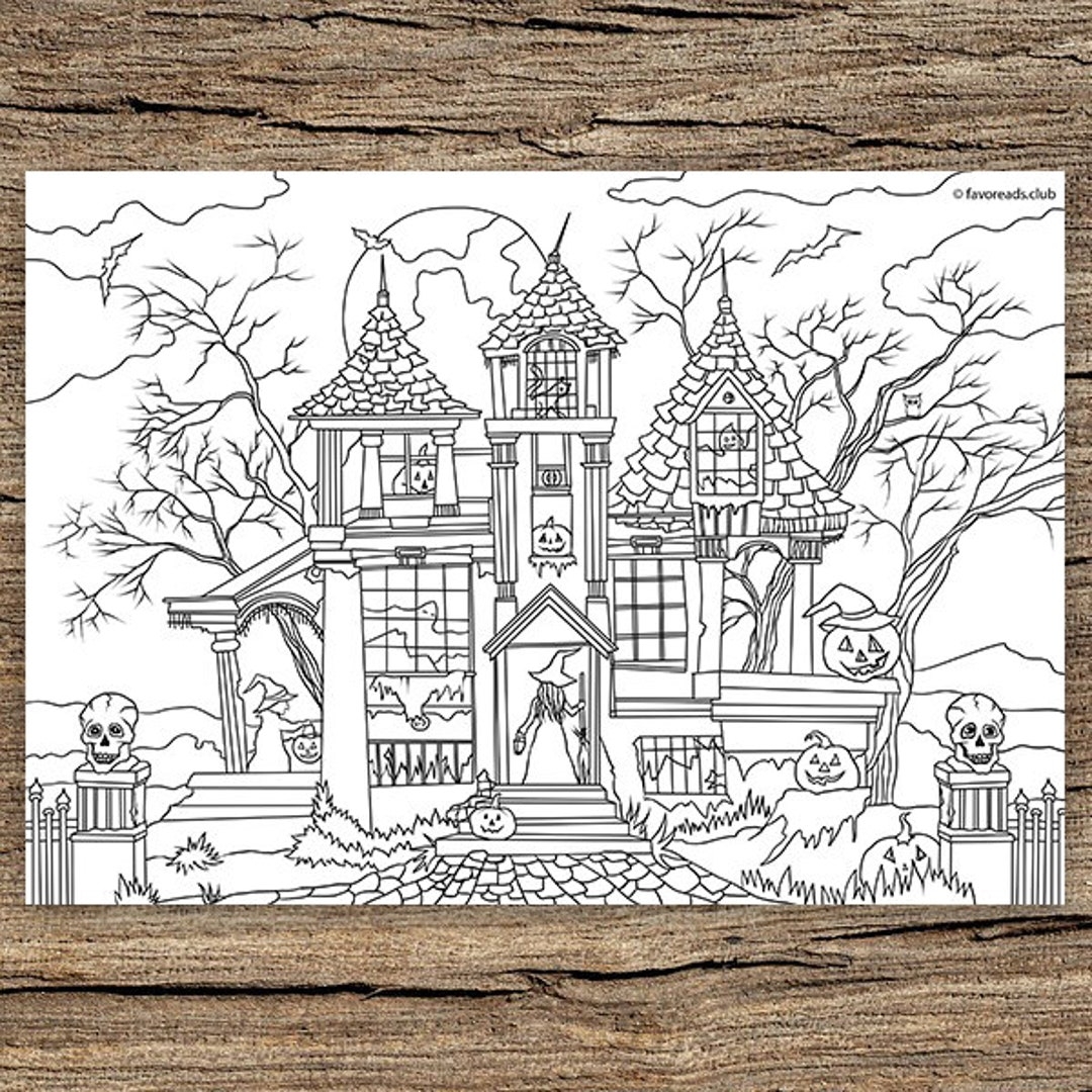 Haunted House Printable Adult Coloring Page From Favoreads coloring Book Pages For Adults And Kids Coloring Sheets Coloring Designs Etsy