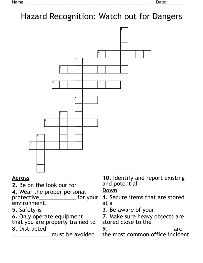 Hazard Recognition Watch Out For Dangers Crossword WordMint Hazard Recognition Watch Out For Dangers Crossword WordMint