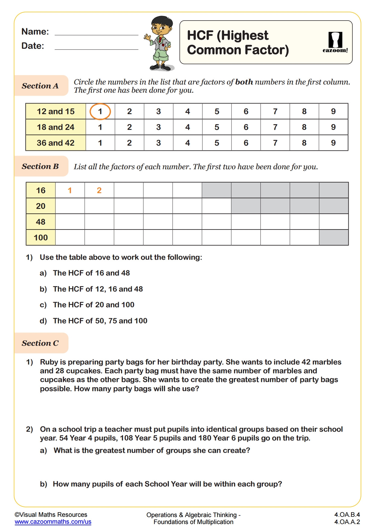 HCF Highest Common Factor Worksheet Fun And Engaging 4th Grade PDF Worksheets HCF Highest Common Factor Worksheet Fun And Engaging 4th Grade PDF Worksheets