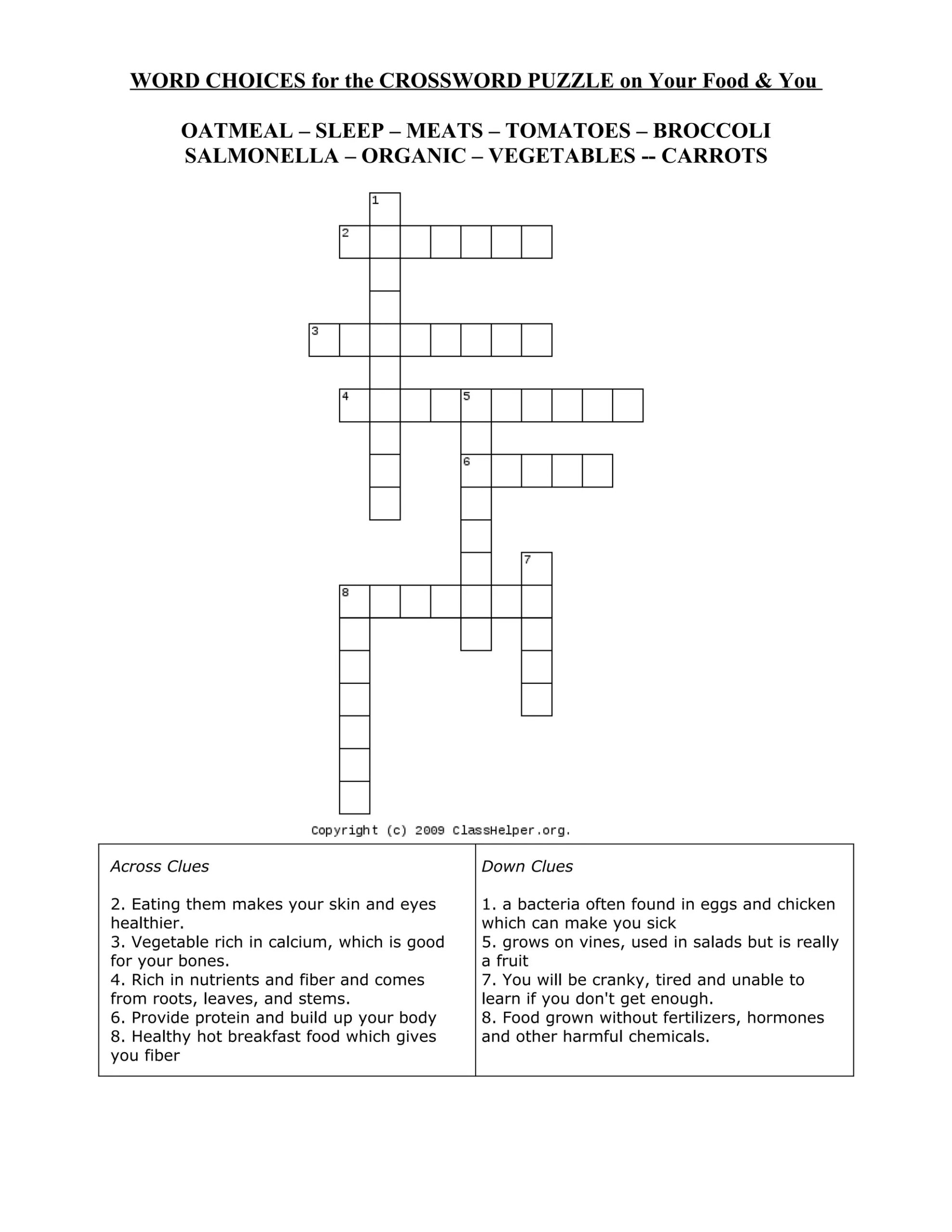Healthy Crossword Puzzles DOC