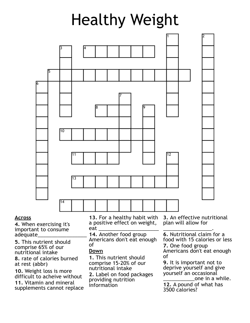 Healthy Weight Crossword WordMint Healthy Weight Crossword WordMint