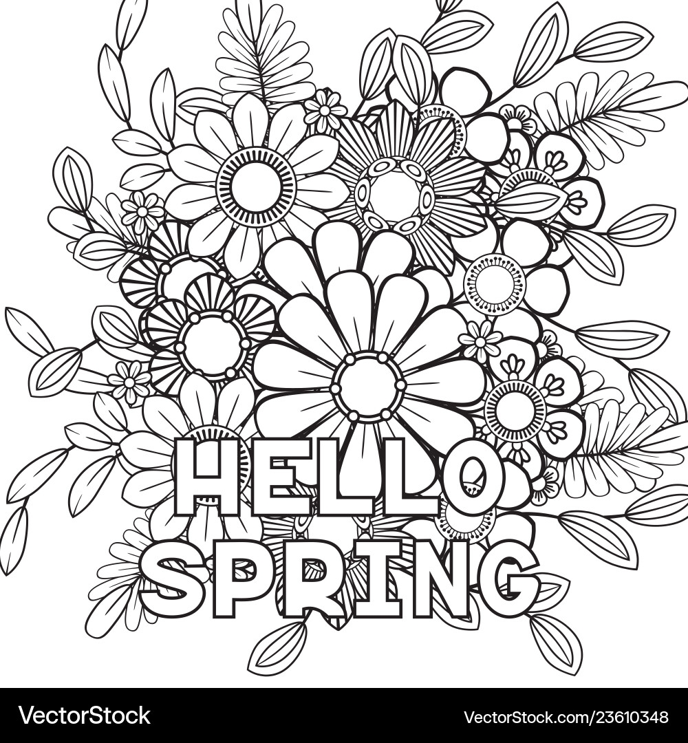 Hello Spring Coloring Page Royalty Free Vector VectorStock