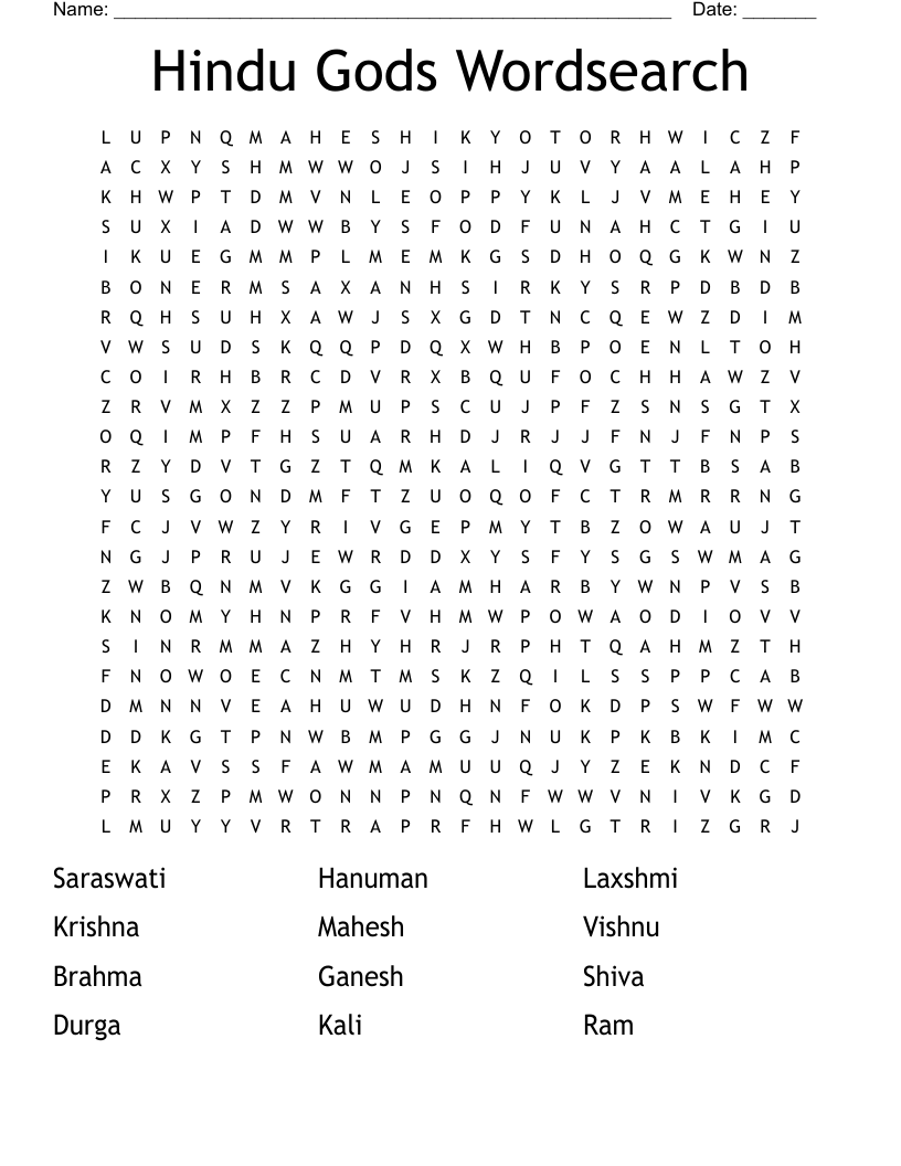 Hindu Gods And Goddesses Word Search WordMint Hindu Gods And Goddesses Word Search WordMint