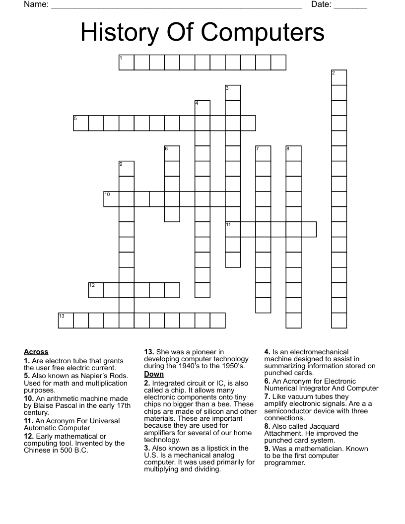 History Of Computers Crossword WordMint History Of Computers Crossword WordMint