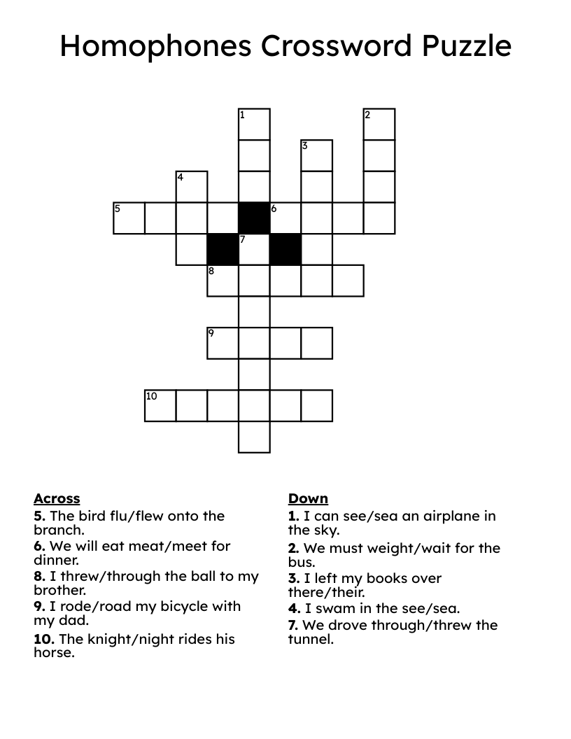 Homophones Crossword Puzzle WordMint