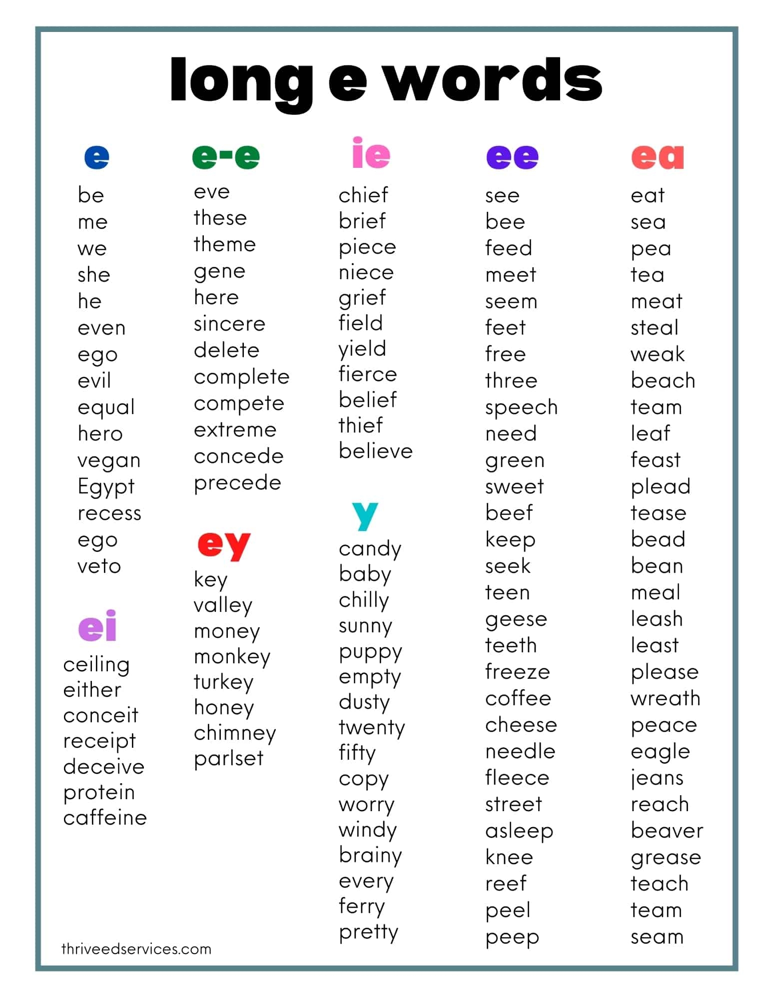 How To Teach Long E Words FREE Word List How To Teach Long E Words FREE Word List