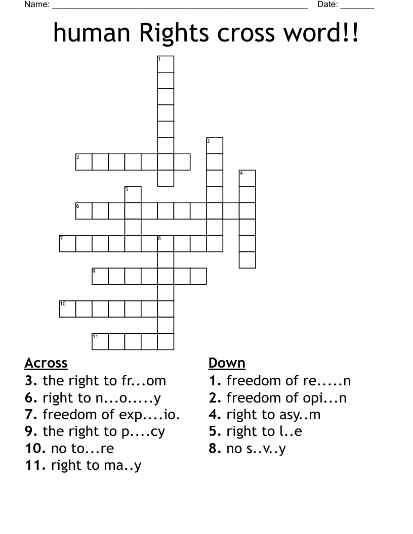 Human Rights Cross Word WordMint Human Rights Cross Word WordMint