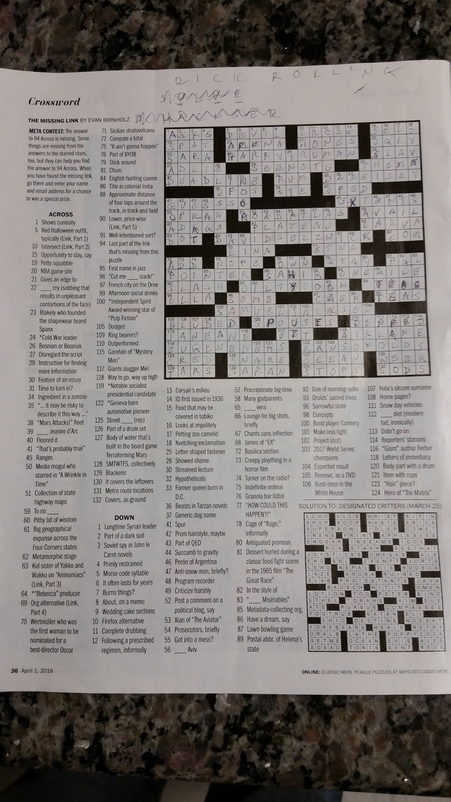 sunday crossword merl reagle