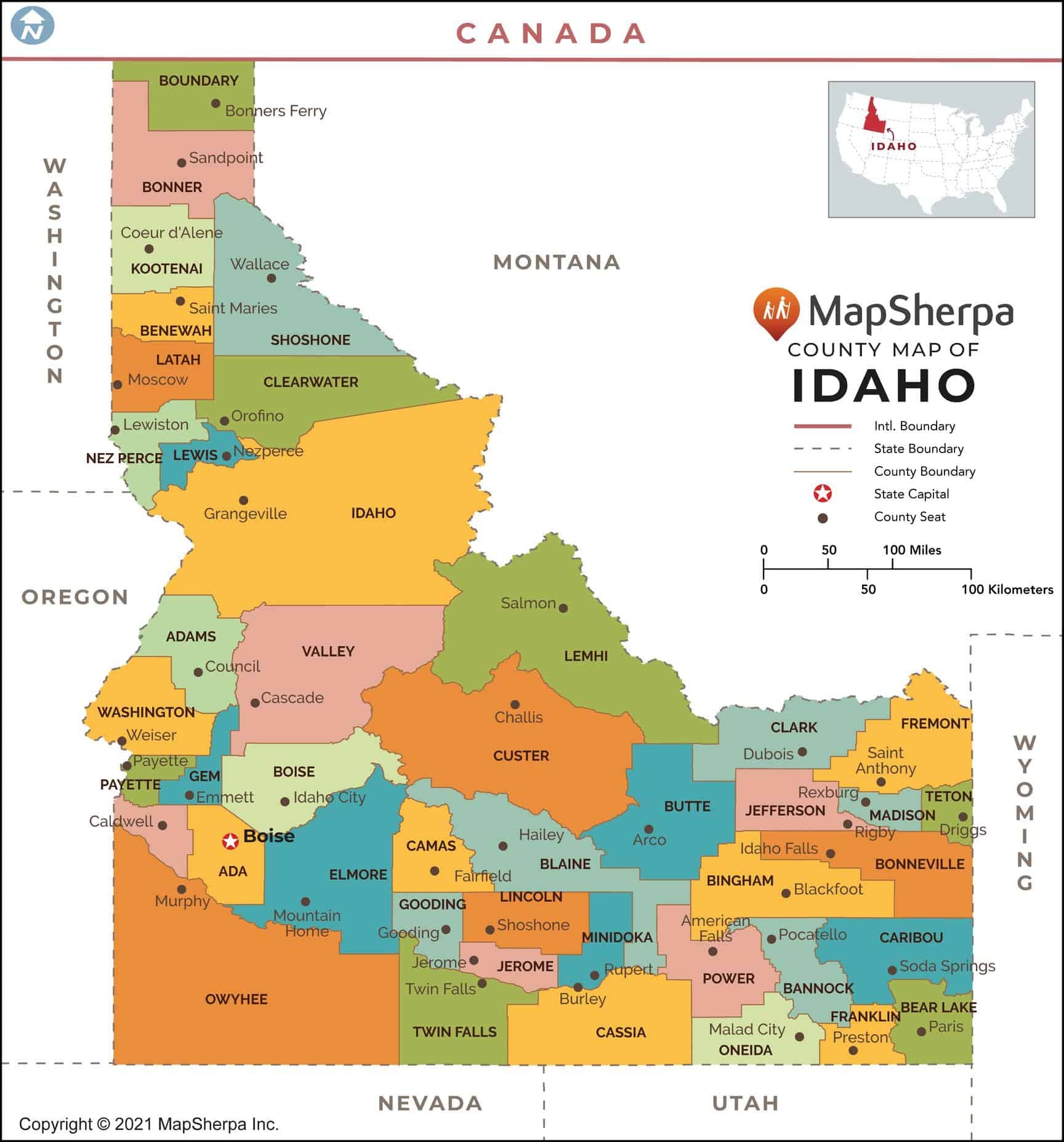 Idaho Counties Map By MapSherpa The Map Shop