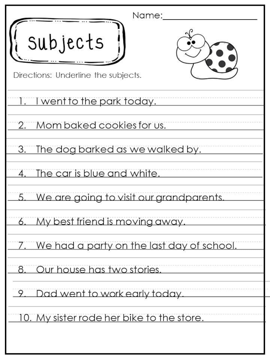 subject and predicate worksheet