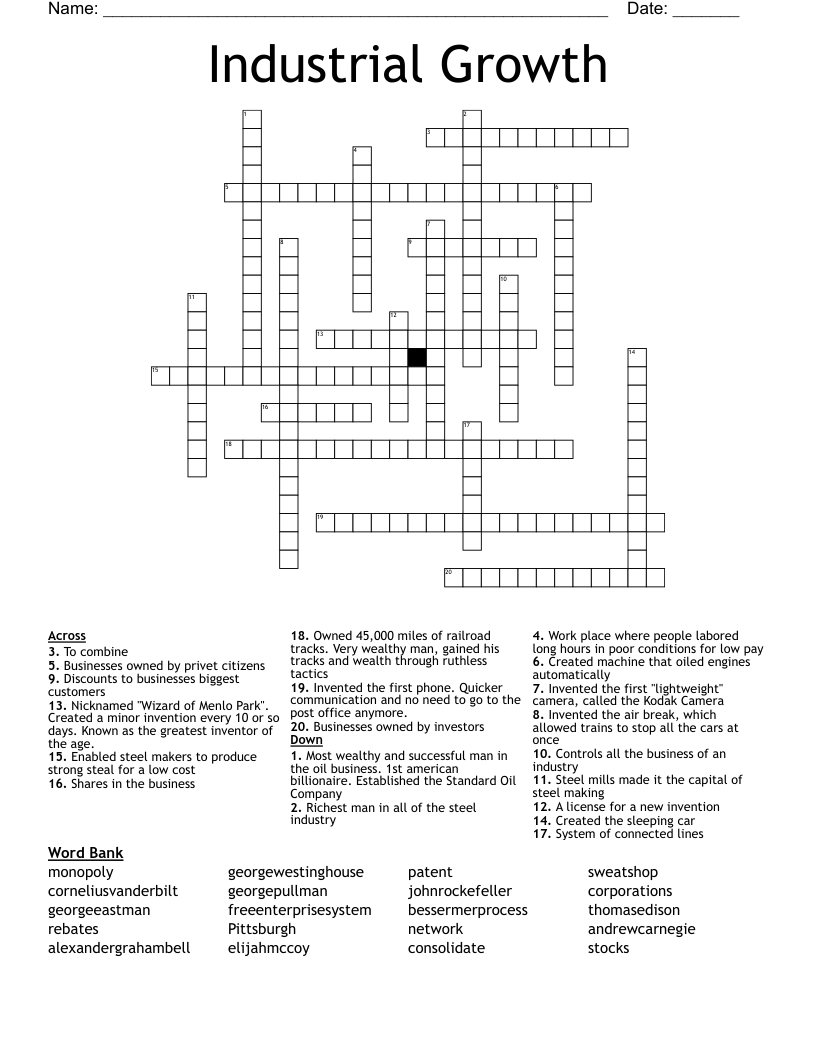 Industrial Growth Crossword WordMint