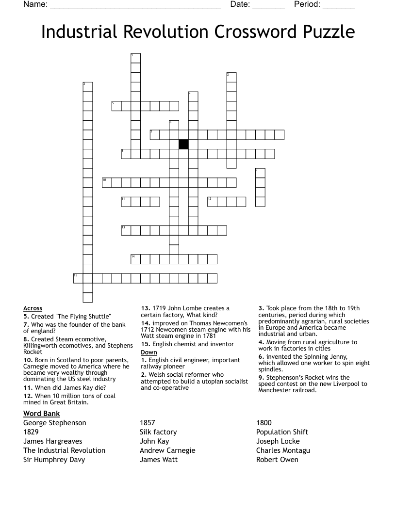 Industrial Revolution Crossword Puzzle WordMint Industrial Revolution Crossword Puzzle WordMint