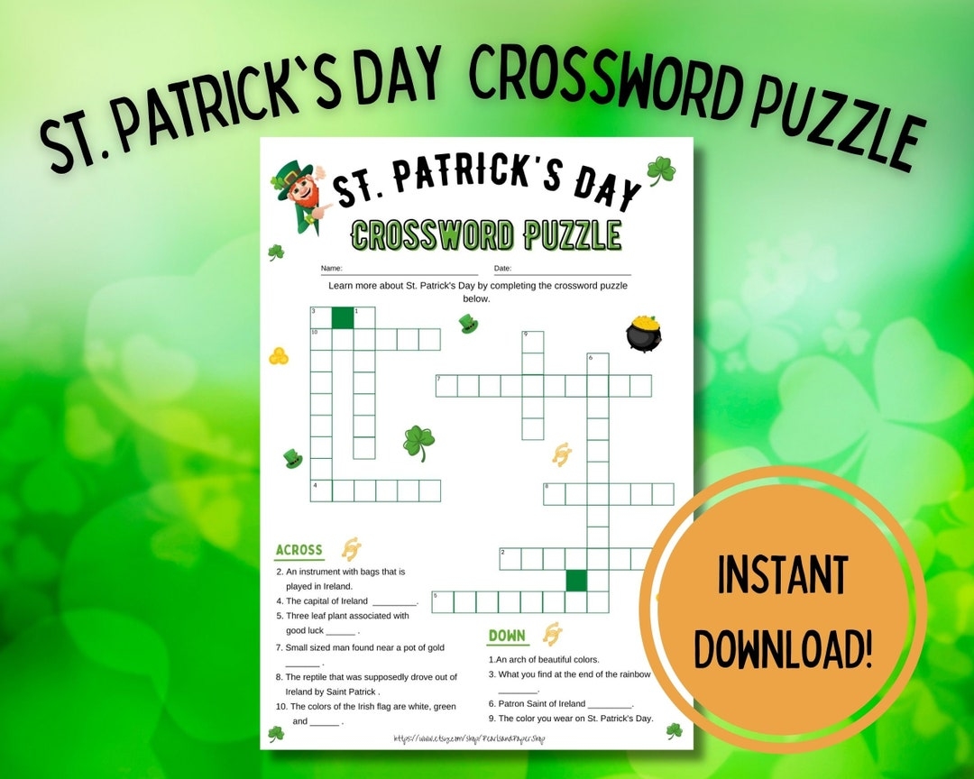 Instant Download St Patricks Day Crossword Puzzle St Patrick s Day Party Games Printable St Patty s Games Children St Patrick Game Etsy New Zealand