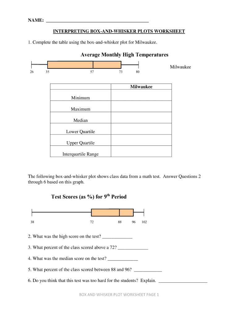 box and whisker plot worksheet