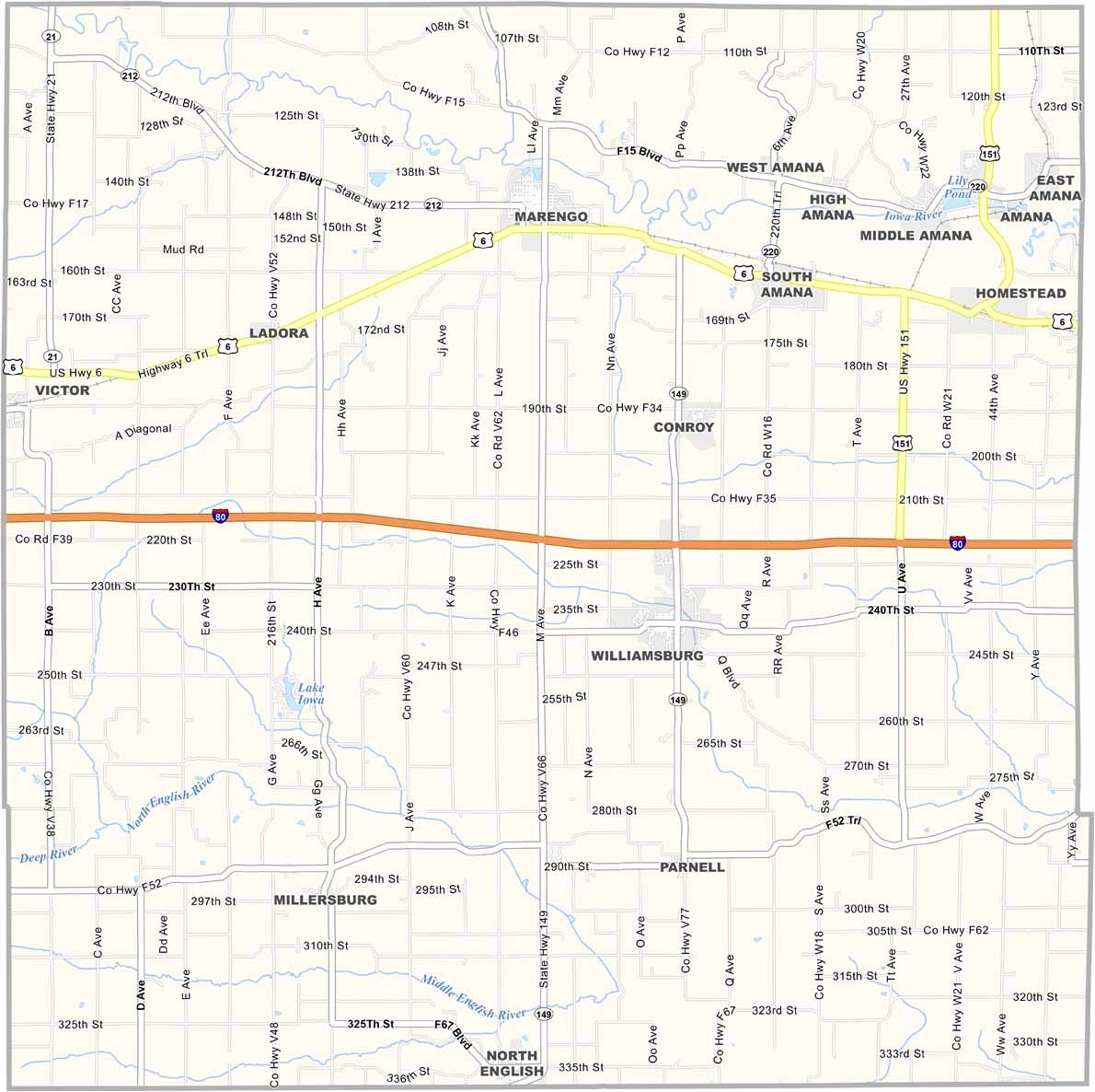 iowa county and city map iowa county and city map