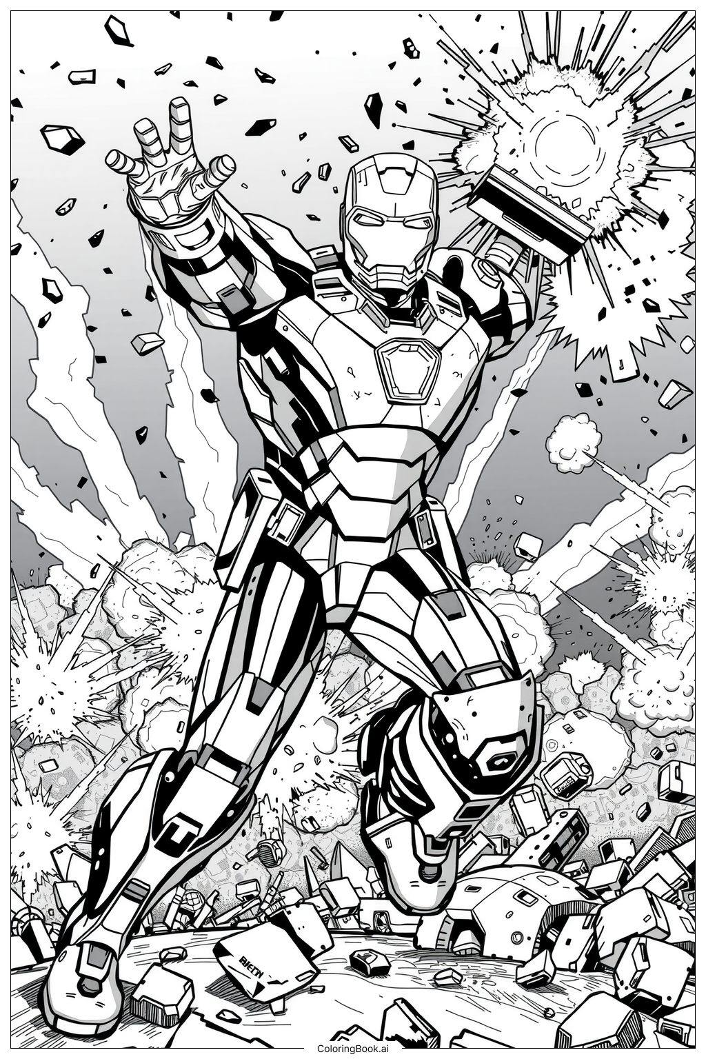 Iron Man Mark 85 With Explosions Coloring Page Free PDF PNG Printable Iron Man Mark 85 With Explosions Coloring Page Free PDF PNG Printable