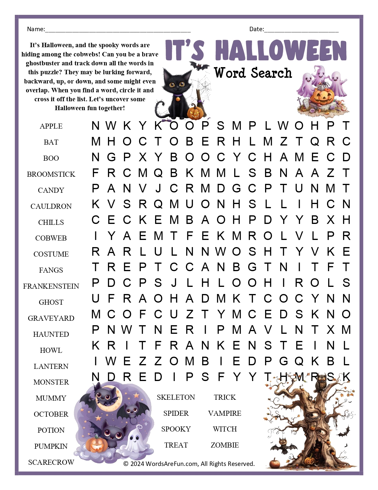 word search of halloween