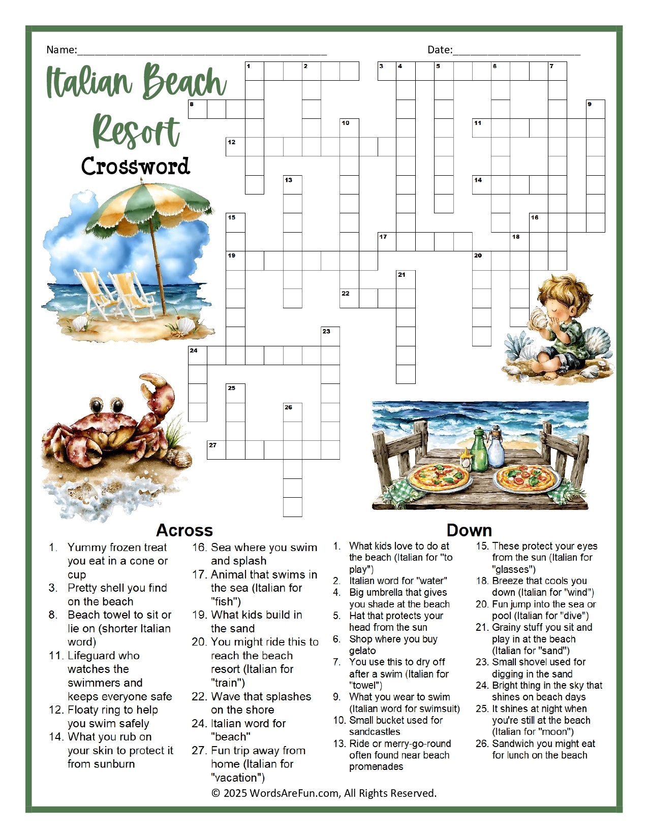 Italian Beach Resort Crossword Puzzle Italian Beach Resort Crossword Puzzle