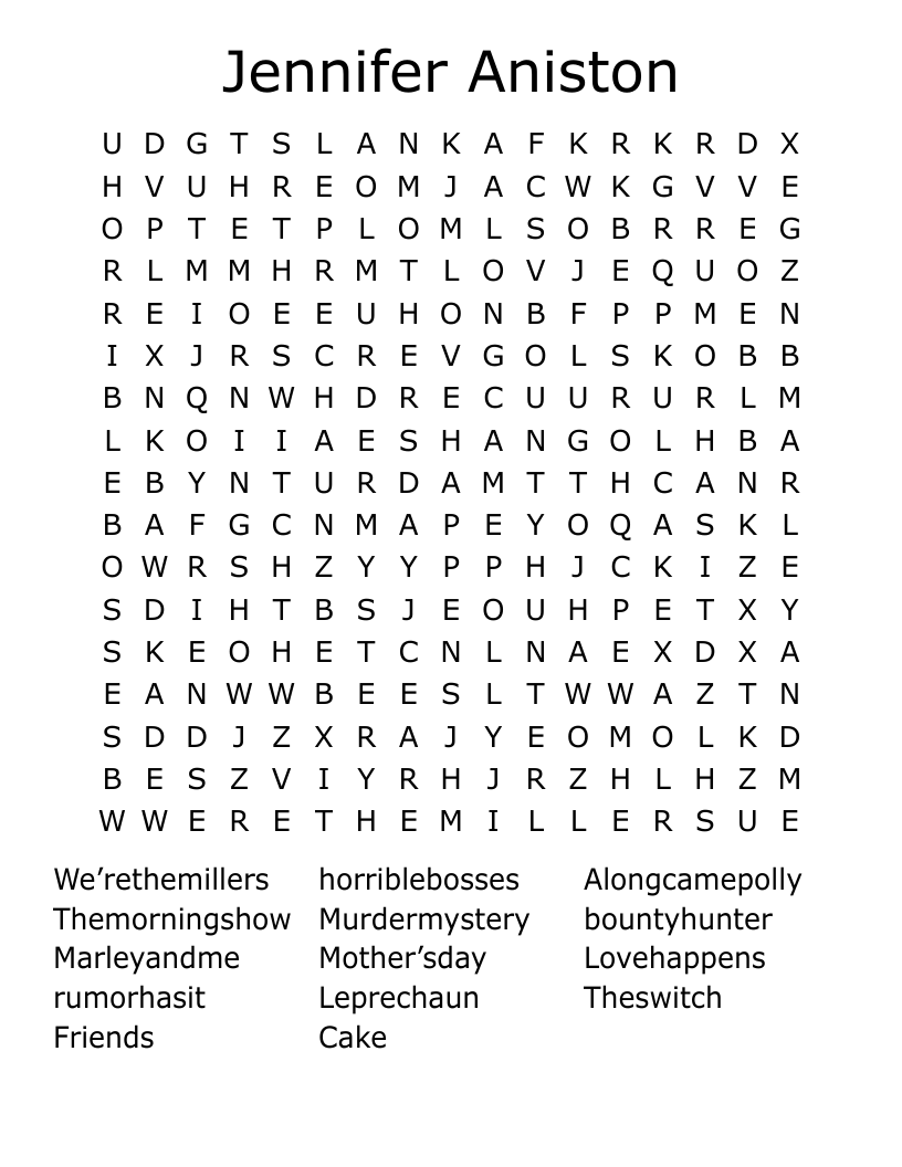 Jennifer Aniston Word Search WordMint