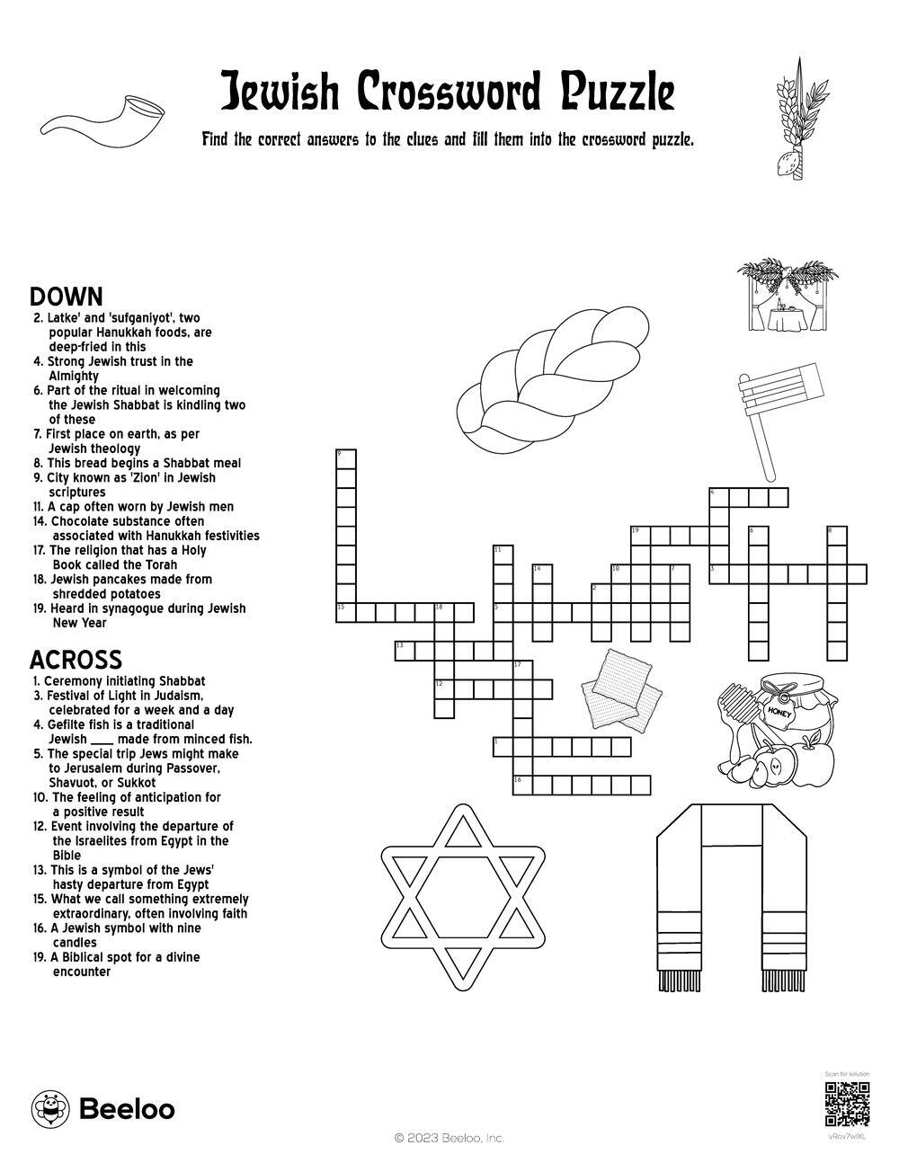 Jewish Crossword Puzzle Beeloo Printable Crafts And Activities For Kids