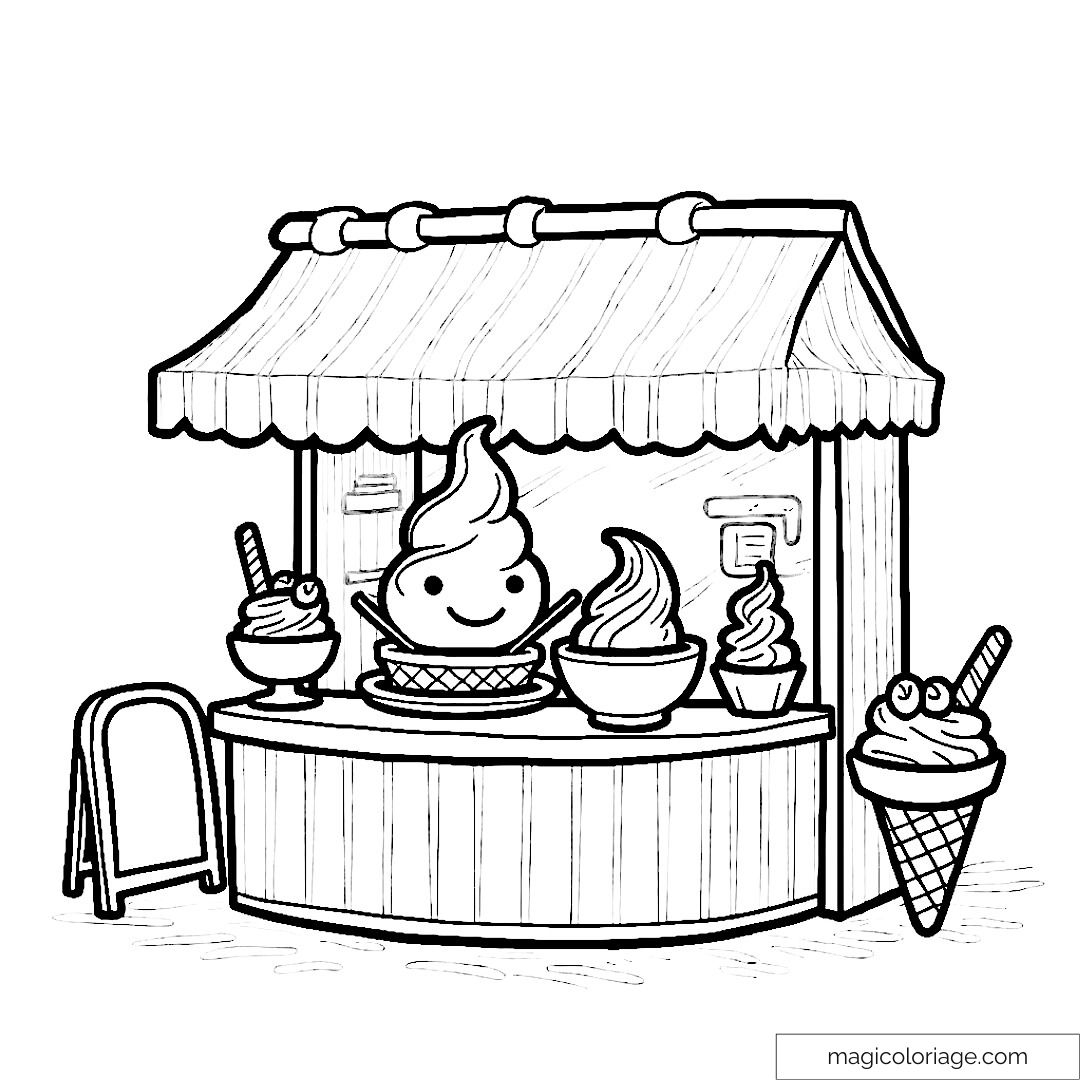 Kawaii Ice Cream Stand Coloring Pages For Kids