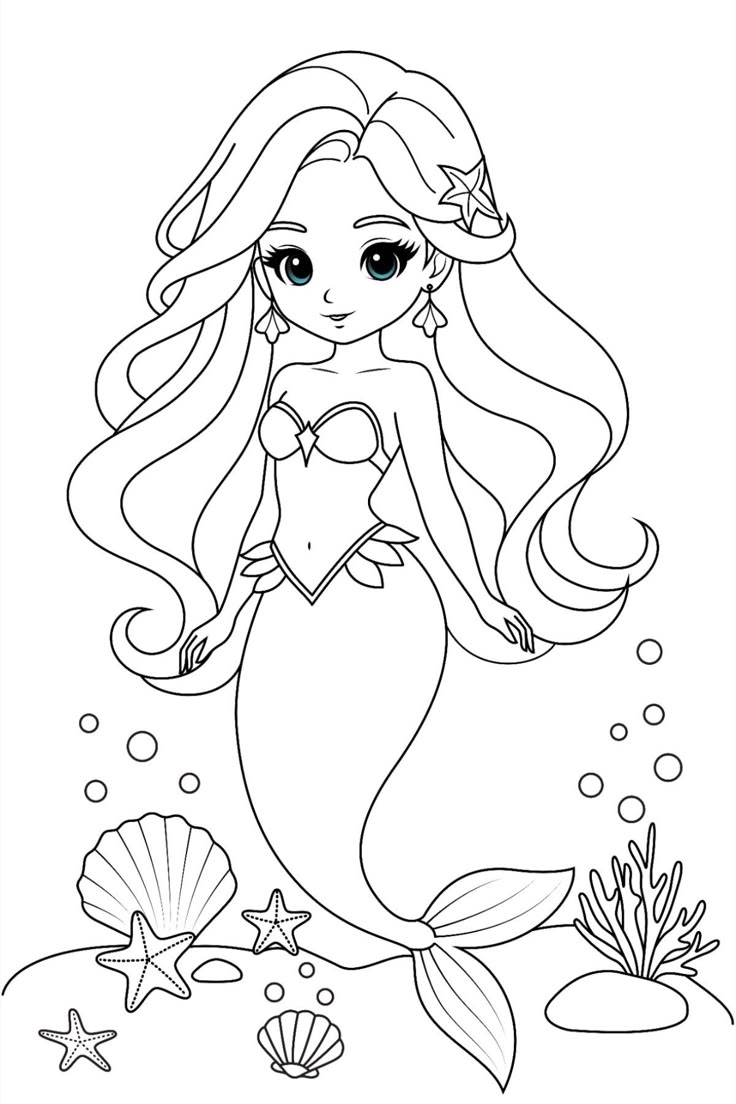 Kawaii Mermaid Princess Coloring Page For Kids Kawaii Mermaid Princess Coloring Page For Kids