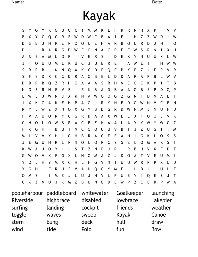 Kayak Word Search WordMint