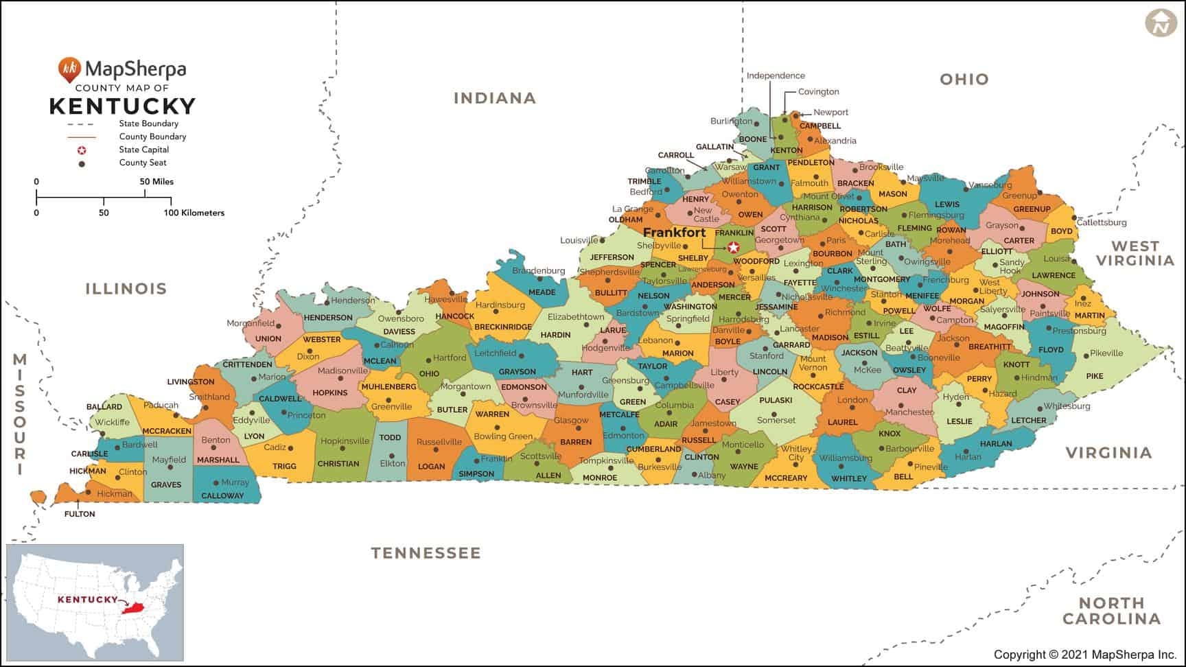 Kentucky Counties Map By MapSherpa The Map Shop