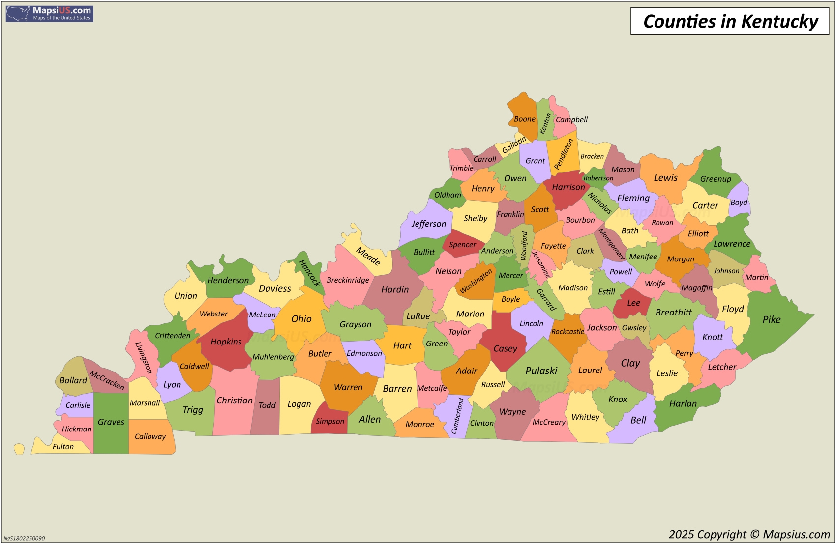 county map of kentucky