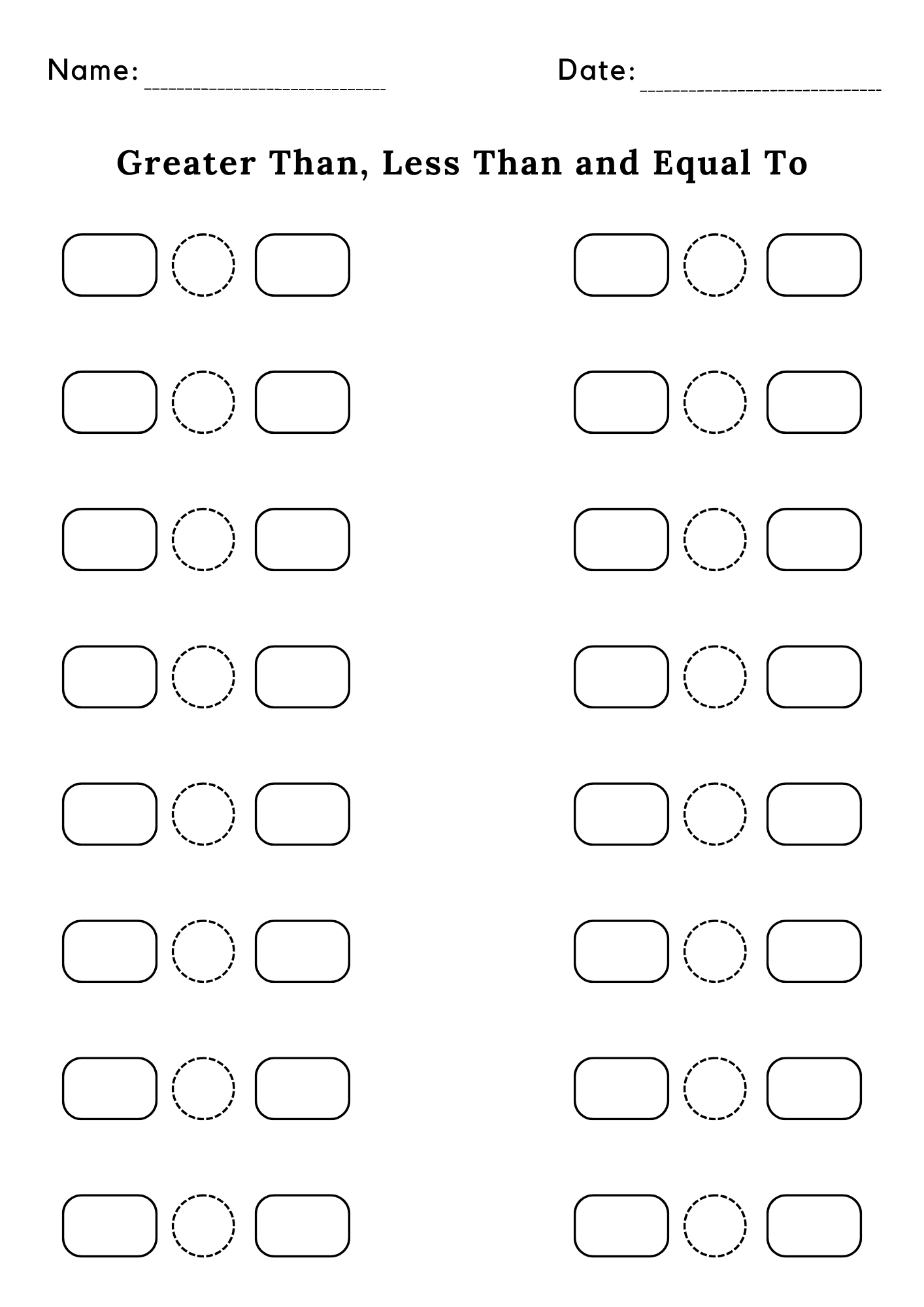 Kindergarten Blank Greater Than Less Than Worksheet Comparing Number Blank Sheet Made By Teachers