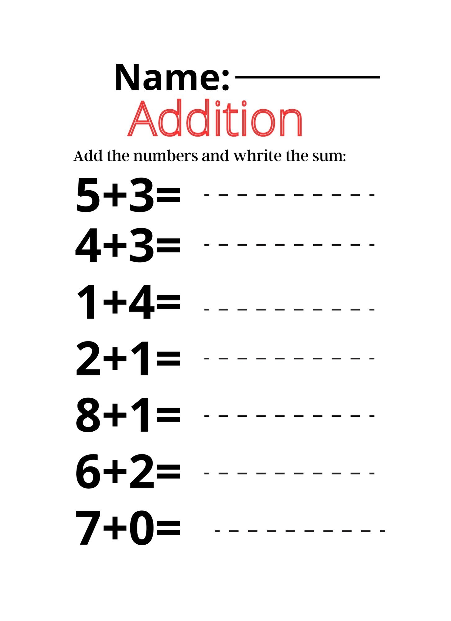 addition and subtraction worksheet for kg