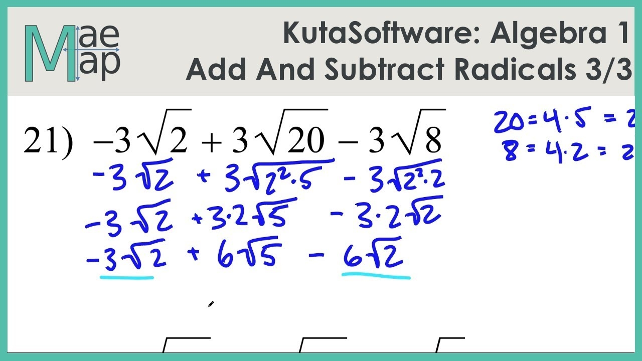 KutaSoftware Algebra 1 Adding And Subtracting Radicals Part 3 YouTube