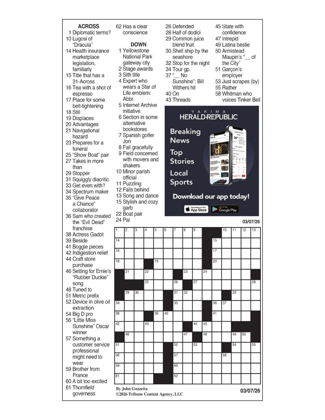 LA Times Crossword March 7 2026 Crosswords Yakimaherald