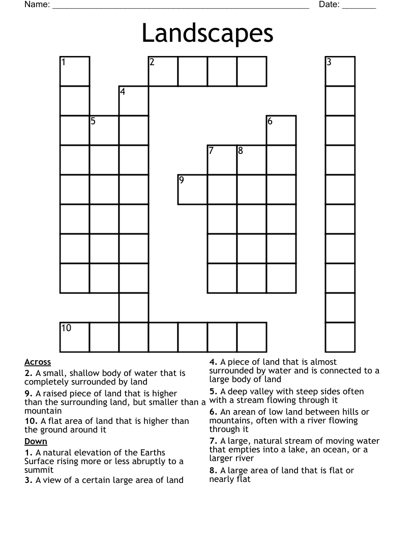 Landscapes Crossword WordMint Landscapes Crossword WordMint