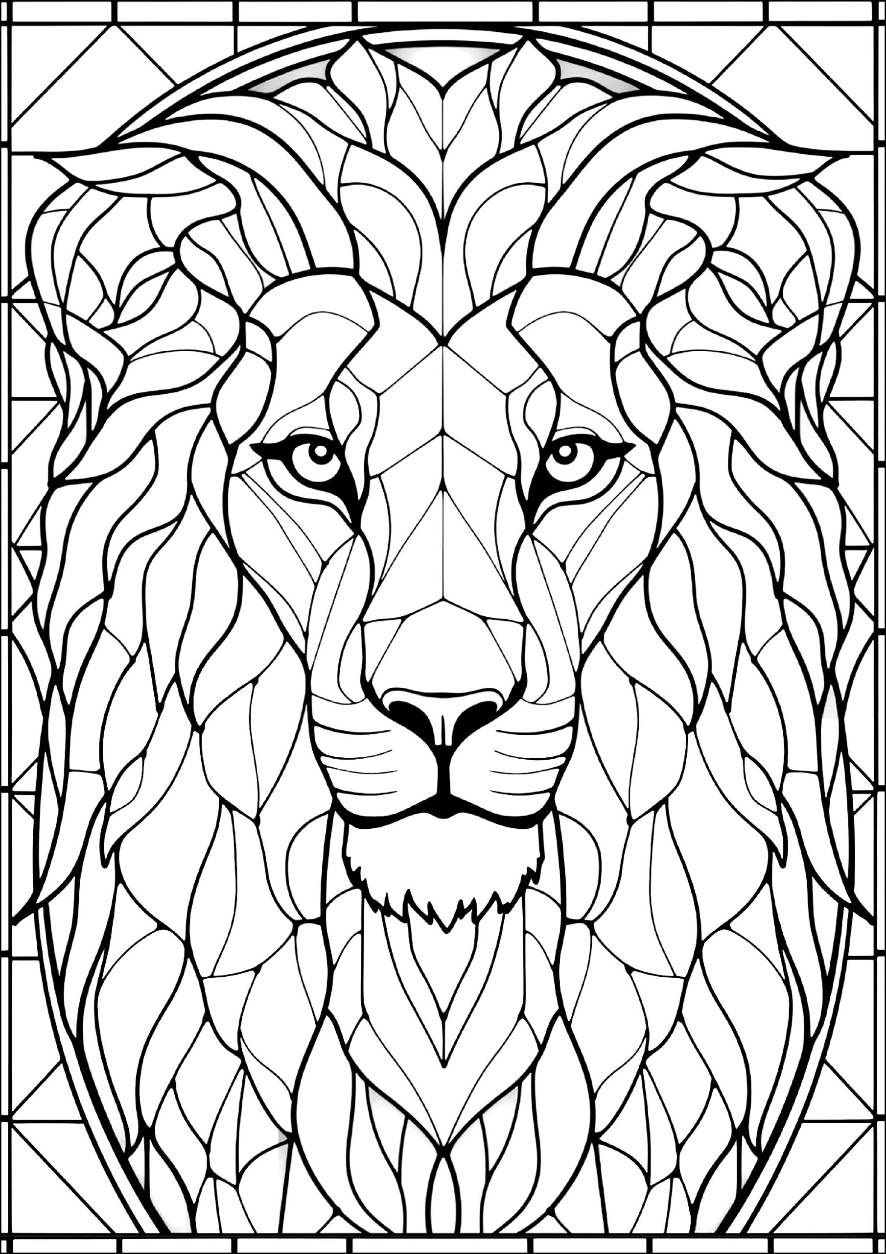 Le n Dibujado Como Una Vidriera Lion Coloring Pages For Adults