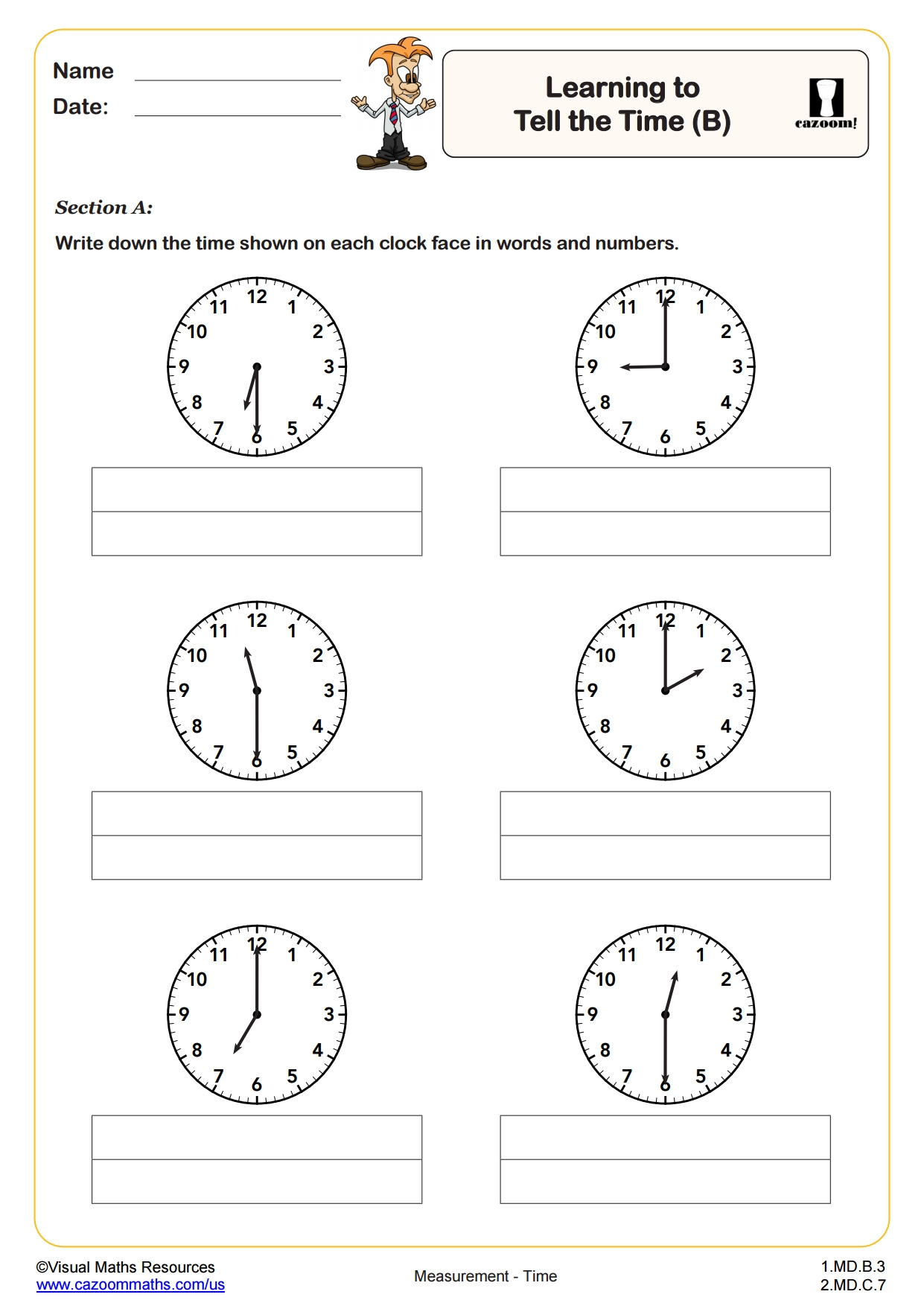 learning the clock worksheets