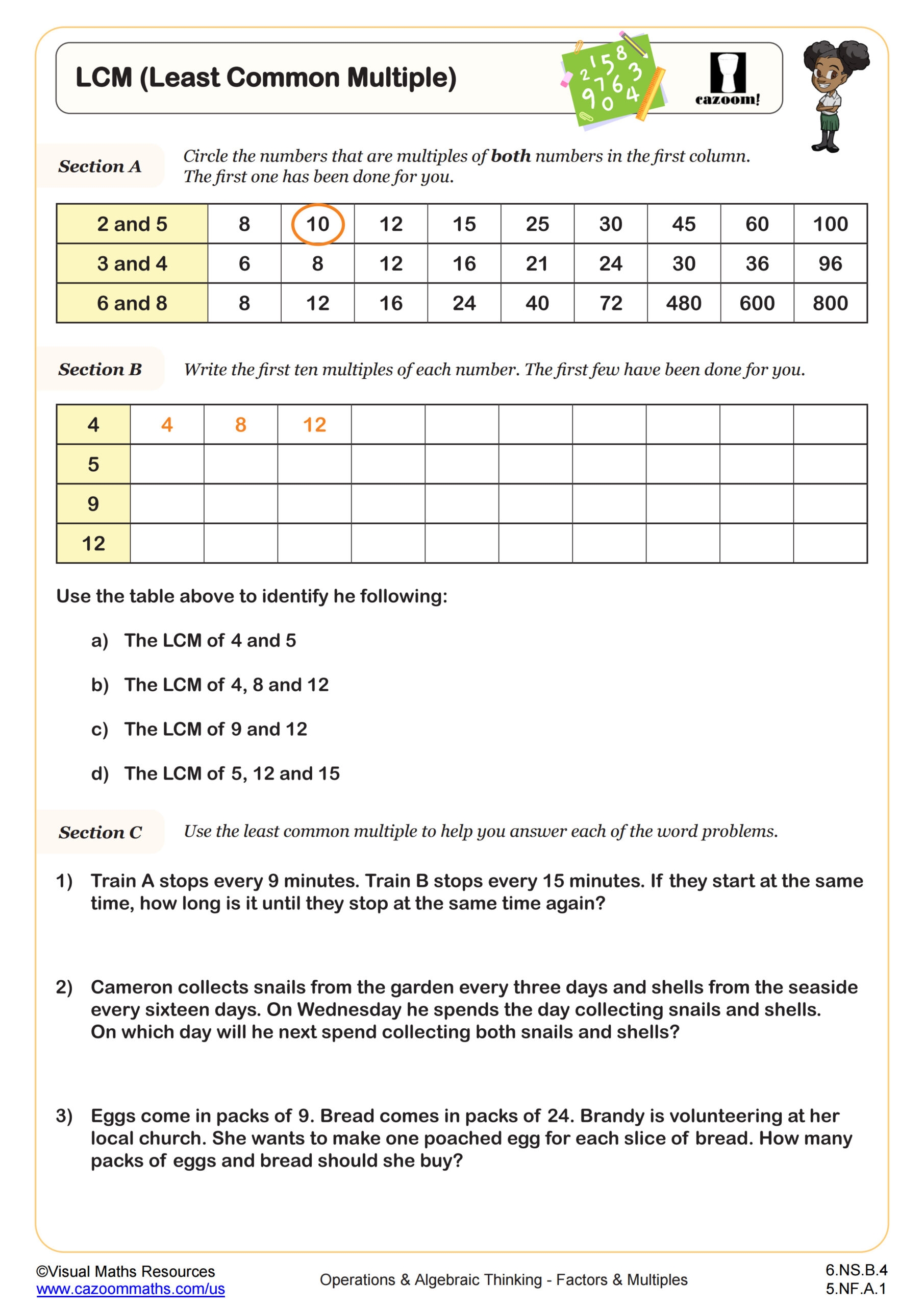 Least Common Multiple LCM Worksheet 6th Grade PDF Worksheets Least Common Multiple LCM Worksheet 6th Grade PDF Worksheets