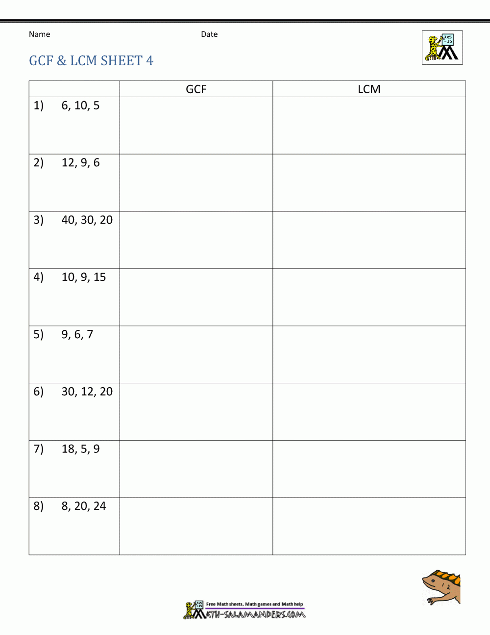 Least Common Multiple Worksheets Page Least Common Multiple Worksheets Page