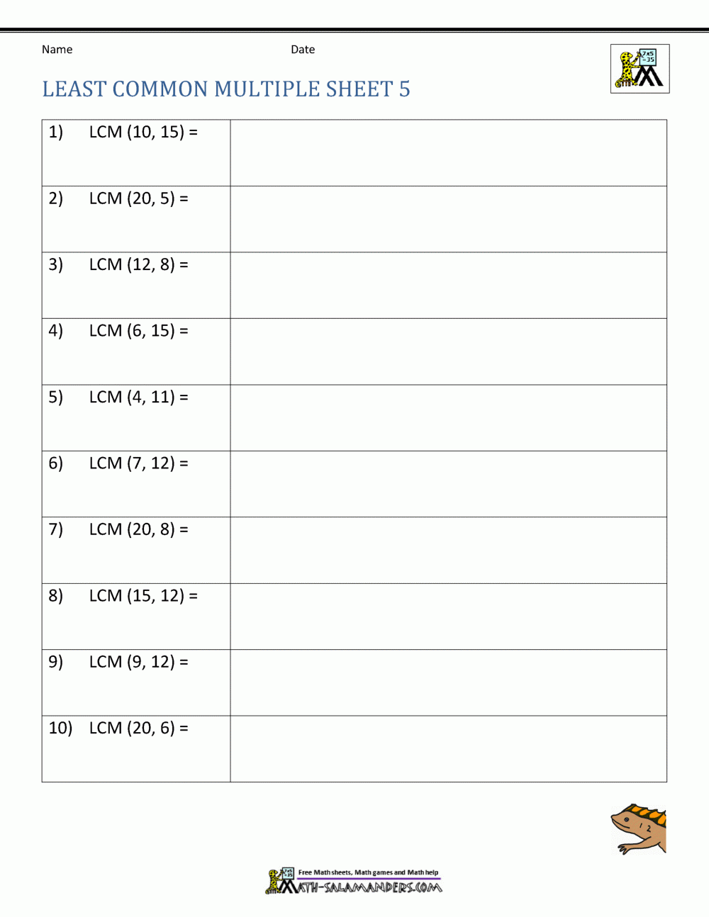Least Common Multiple Worksheets Page Least Common Multiple Worksheets Page