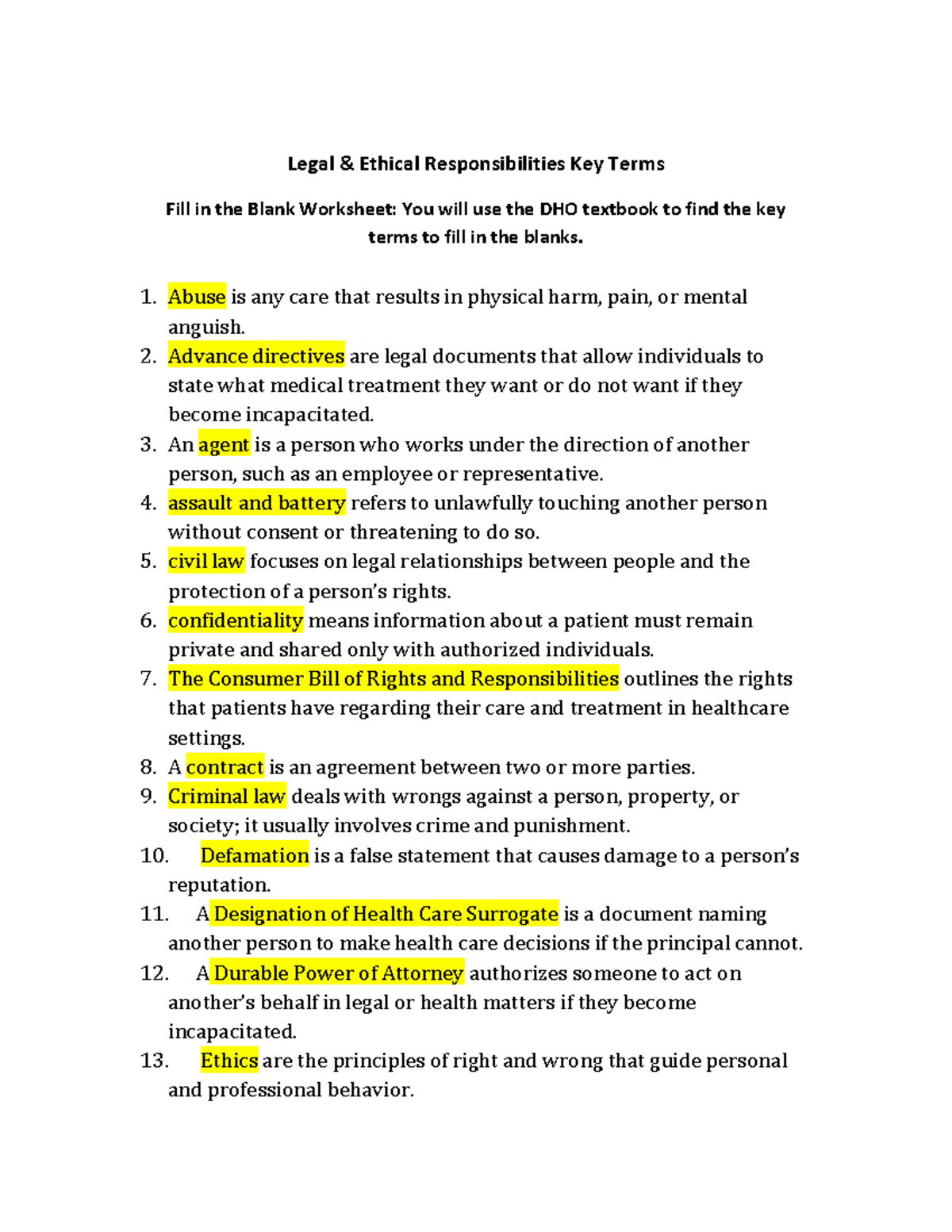 Legal Ethical Responsibilities Chapter 5 Key Terms Worksheet Studocu