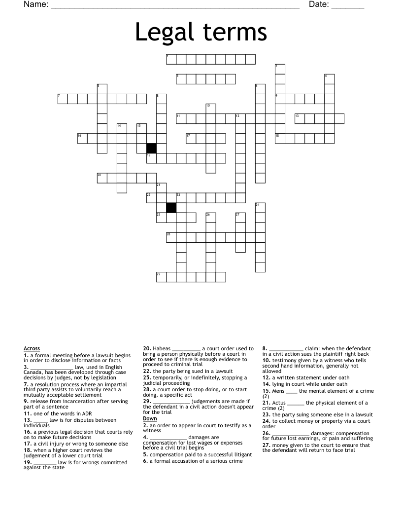 Legal Terms Crossword WordMint Legal Terms Crossword WordMint