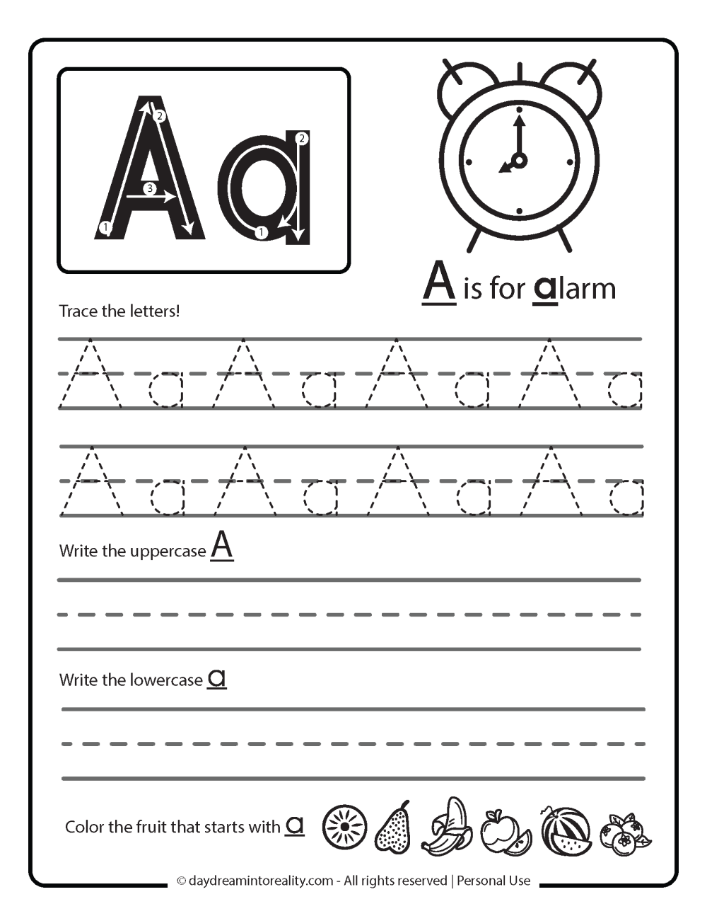 worksheets for the letter a