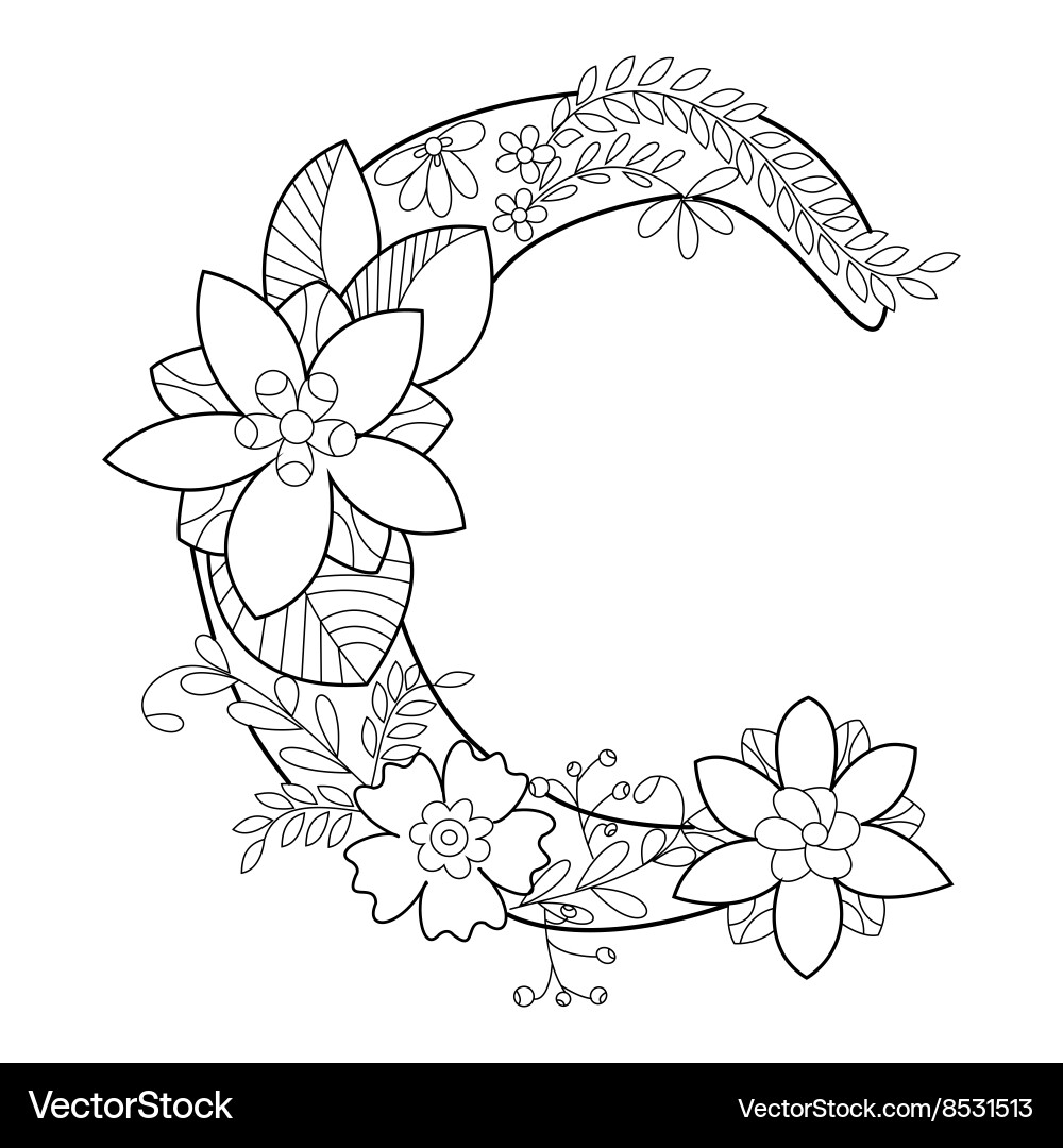 Letter C Coloring Book For Adults Royalty Free Vector VectorStock