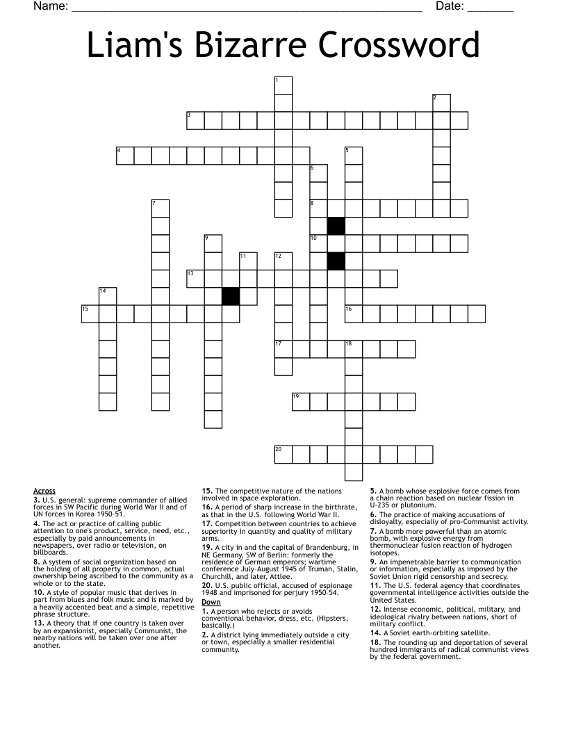 Liam s Bizarre Crossword WordMint