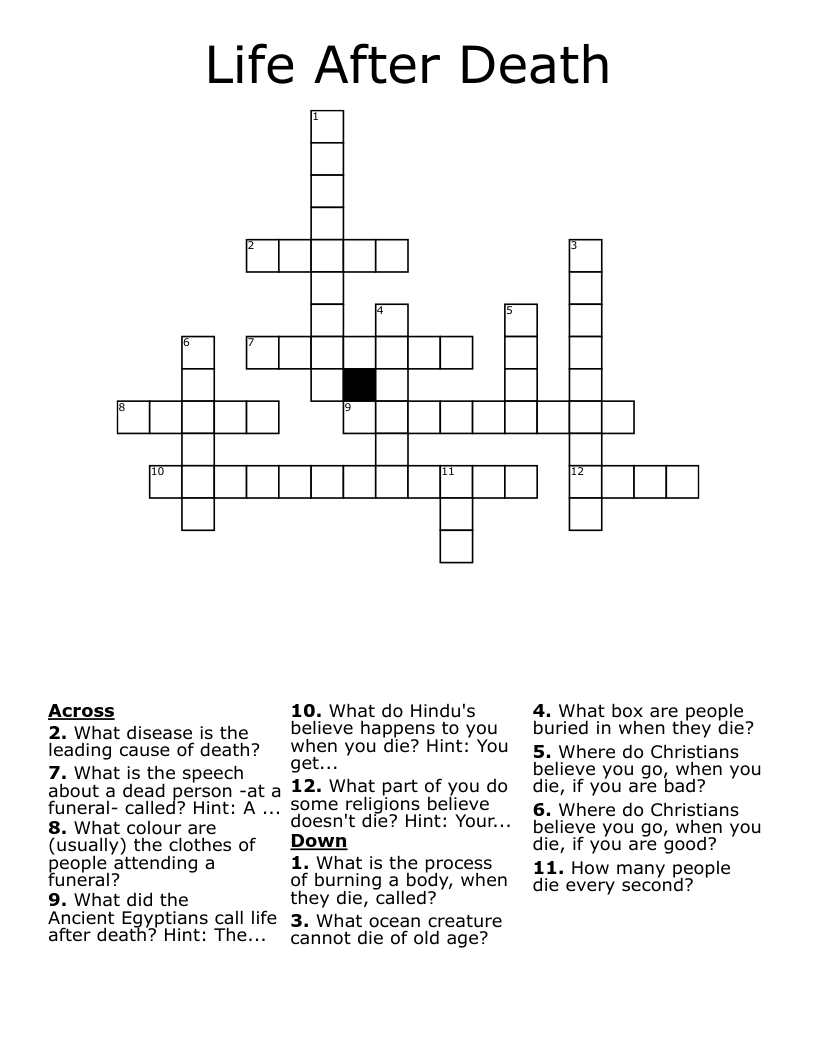 Life After Death Crossword WordMint Life After Death Crossword WordMint