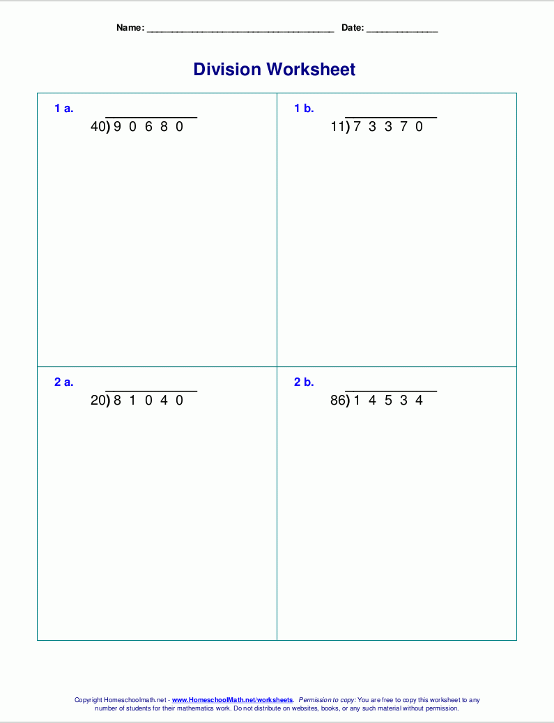 Long Division Worksheets For Grades 4 6