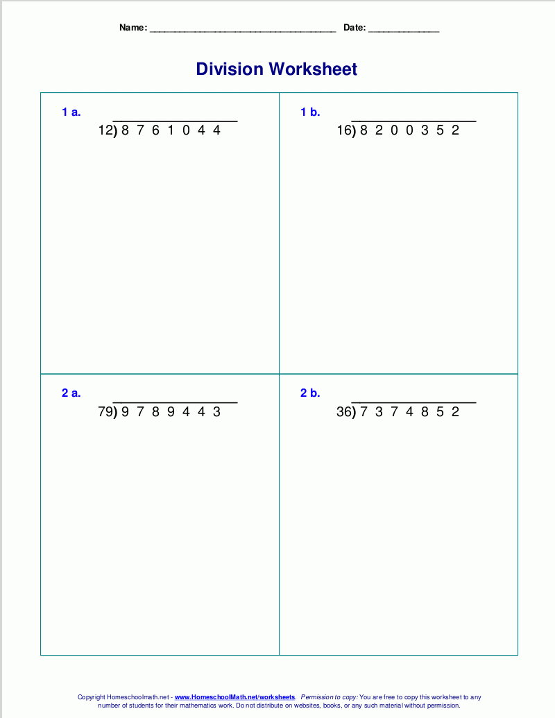 Long Division Worksheets For Grades 4 6